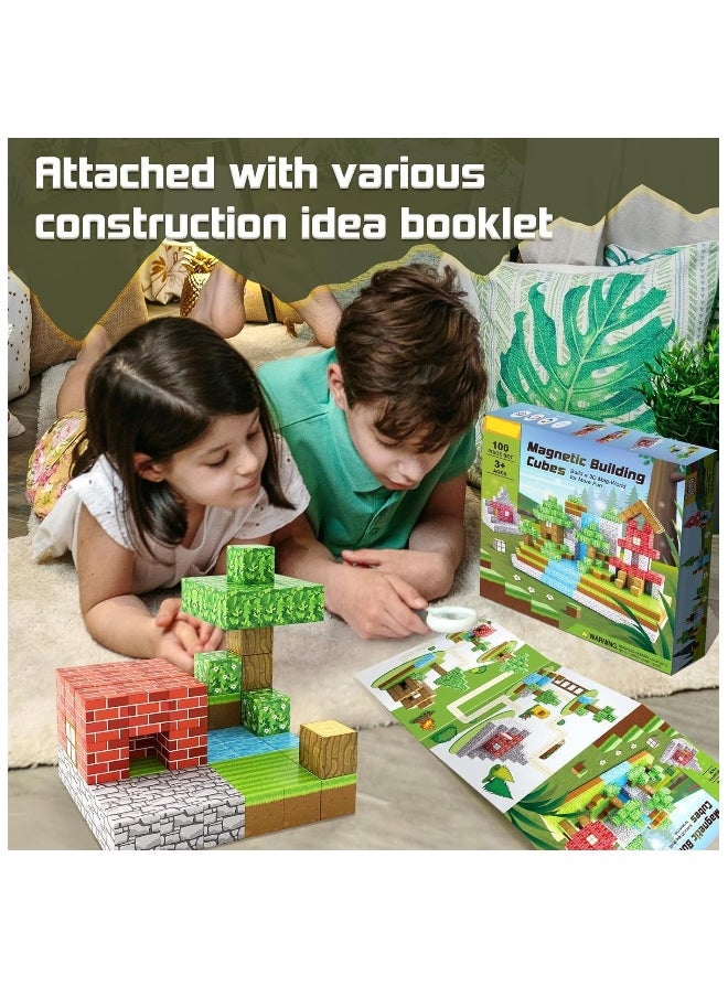 100PCS Magnetic Blocks-Build Mine Magnet World Set, Magnetic Blocks Building Toys, Magnetic Tiles Building Blocks Toddler Toys, STEM Sensory Outdoor Toys, Magnet Toys for BoysGirls Ages 5-7