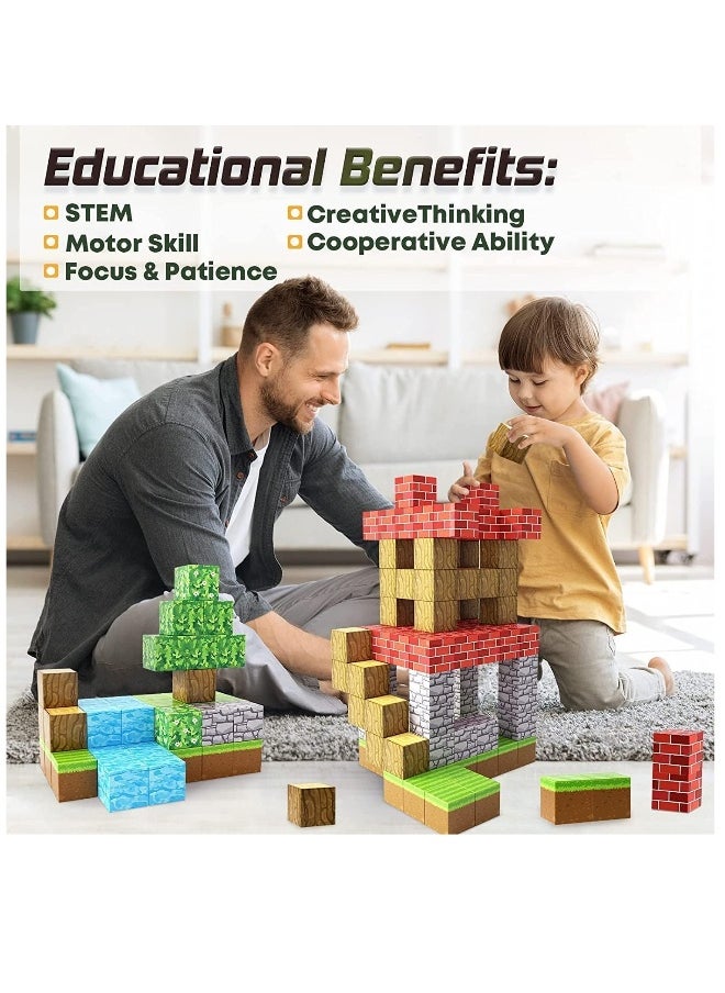 100PCS Magnetic Blocks-Build Mine Magnet World Set, Magnetic Blocks Building Toys, Magnetic Tiles Building Blocks Toddler Toys, STEM Sensory Outdoor Toys, Magnet Toys for BoysGirls Ages 5-7
