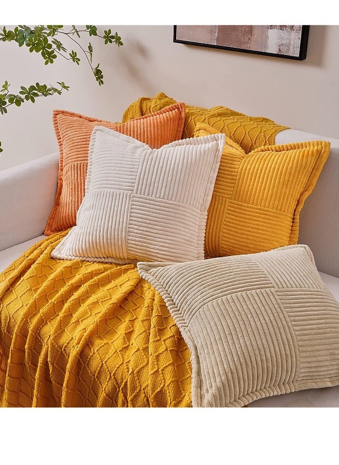 Cream Throw Pillows Covers 18 x 18（45 X 45 cm） Set of 4 Corduroy Decorative Rustic Modern Farmhouse Pillow Cover, Square Boho Cushion Case for Couch Sofa Bedroom Living Room NO Pillow Insert