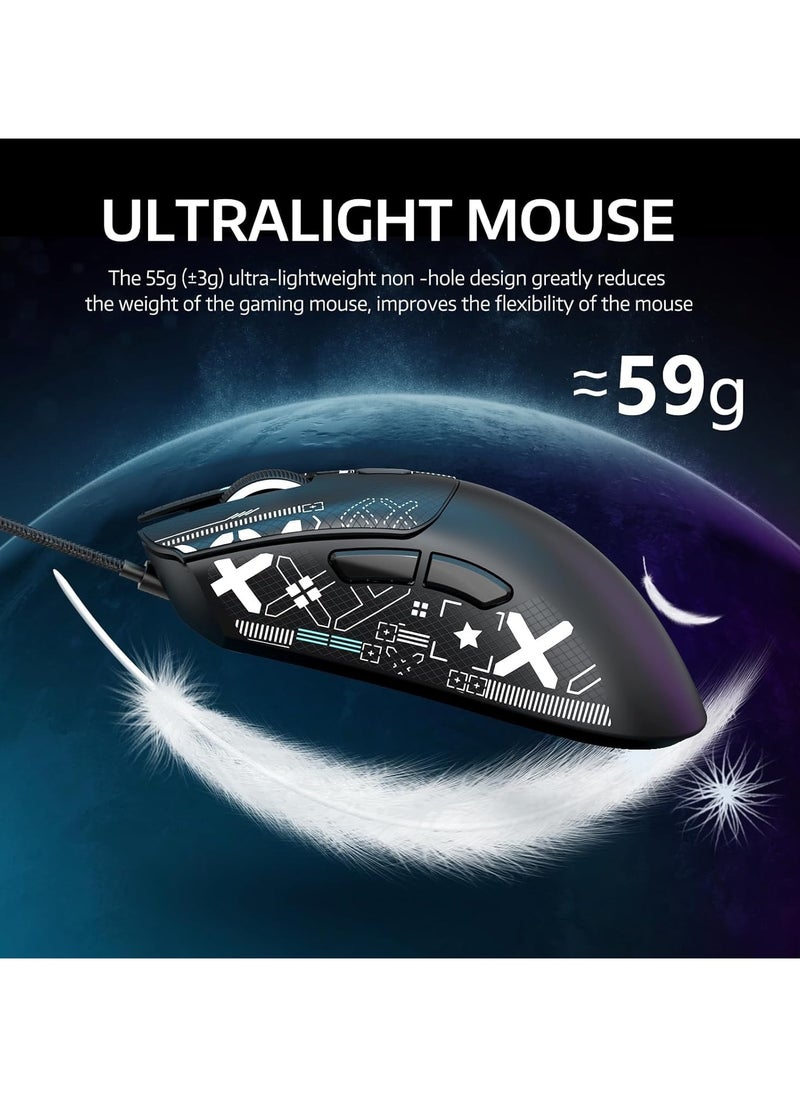 ATTACK SHARK R1 Wireless Gaming Mouse – Tri-Mode (2.4G/BT5.2/Wired), 55g Ultra-Light – 18K DPI PAW3311 Sensor – HUYU 20M Clicks – Ergonomic – Black + Grip Tape