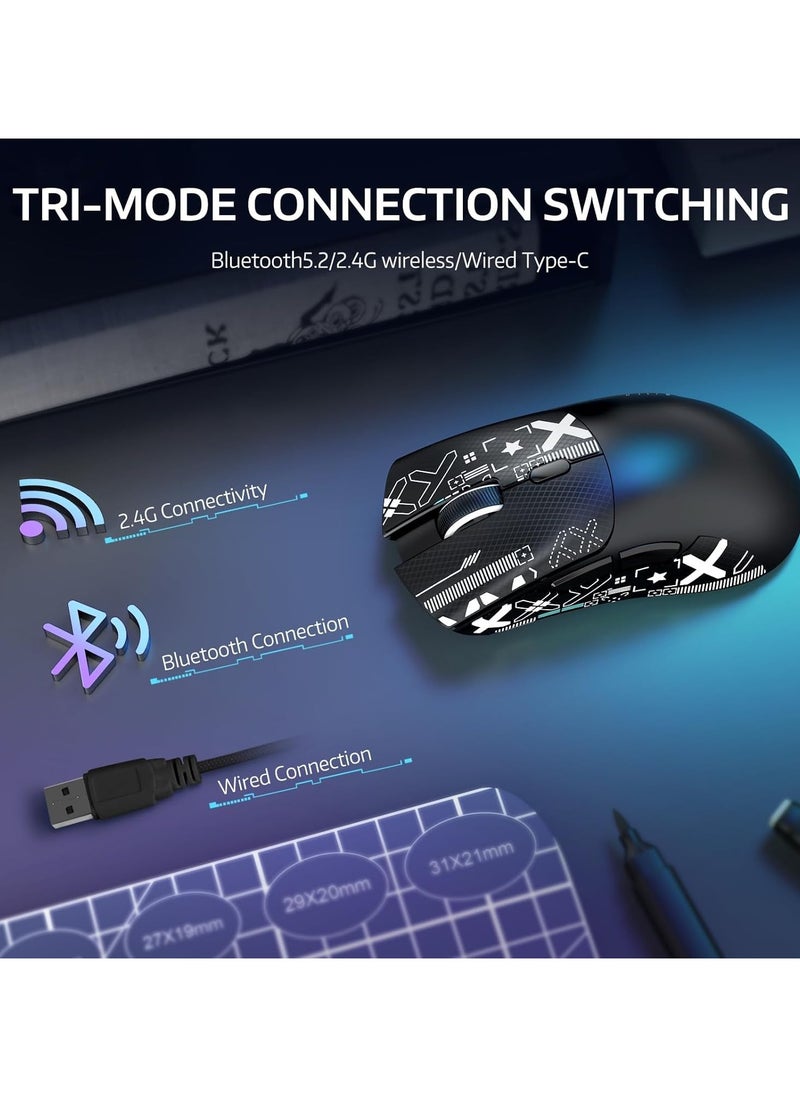 ATTACK SHARK R1 Wireless Gaming Mouse – Tri-Mode (2.4G/BT5.2/Wired), 55g Ultra-Light – 18K DPI PAW3311 Sensor – HUYU 20M Clicks – Ergonomic – Black + Grip Tape