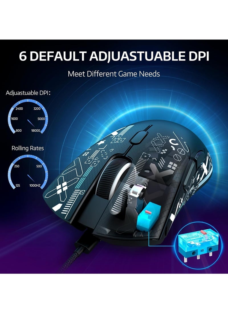 ATTACK SHARK R1 Wireless Gaming Mouse – Tri-Mode (2.4G/BT5.2/Wired), 55g Ultra-Light – 18K DPI PAW3311 Sensor – HUYU 20M Clicks – Ergonomic – Black + Grip Tape