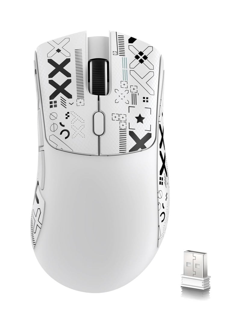 ATTACK SHARK R1 Wireless Gaming Mouse – Tri-Mode (2.4G/BT5.2/Wired), 55g Ultra-Light – 18K DPI PAW3311 Sensor – HUYU 20M Clicks – Ergonomic – White + Grip Tape