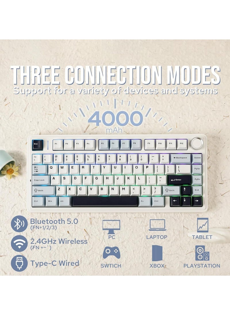 AULA F75 Wireless Mechanical Gaming Keyboard – 75% Compact Gasket Mount – Tri-Mode Bluetooth 5.0/2.4G/USB-C – Hot-Swappable LEOBOG Reaper Switches – RGB Backlit – Long Battery Life – Ultra-Fast Response for PC/Mac – (Light Blue)