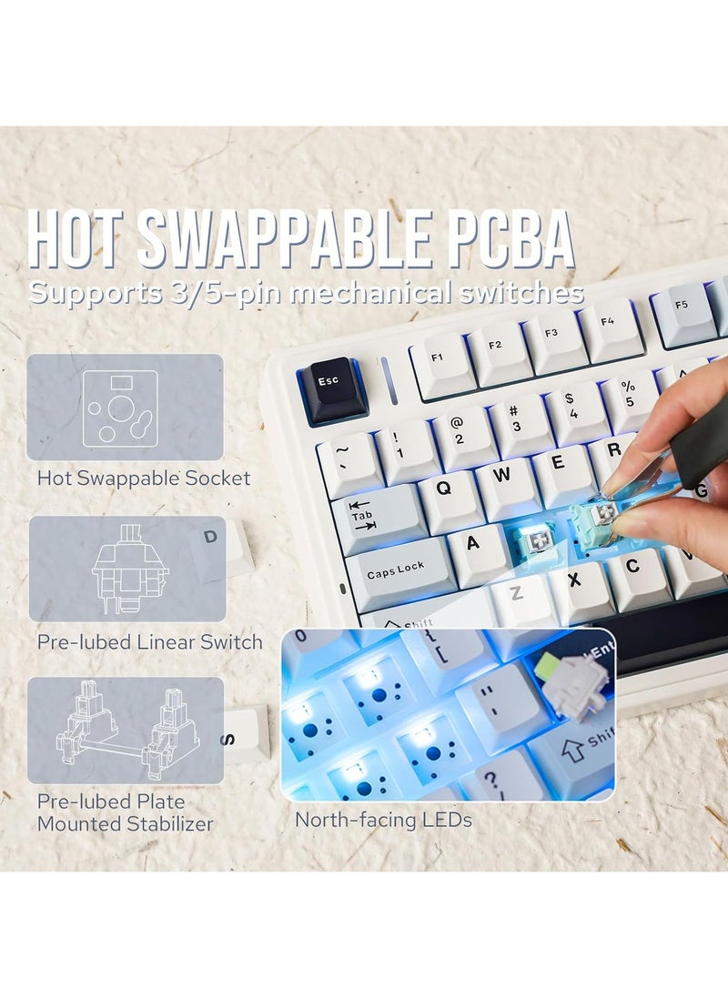 AULA F75 Wireless Mechanical Gaming Keyboard – 75% Compact Gasket Mount – Tri-Mode Bluetooth 5.0/2.4G/USB-C – Hot-Swappable LEOBOG Reaper Switches – RGB Backlit – Long Battery Life – Ultra-Fast Response for PC/Mac – (Light Blue)