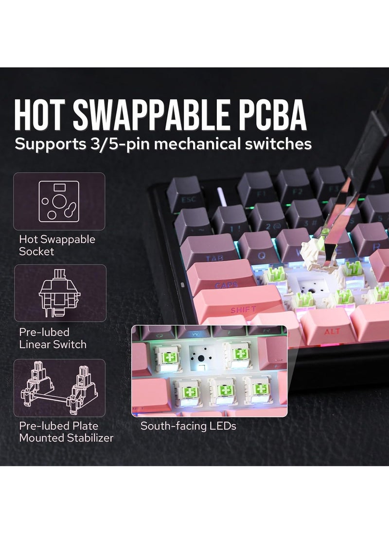 AULA F75 Wireless Mechanical Gaming Keyboard – 75% Compact Gasket Mount – Tri-Mode Bluetooth 5.0/2.4G/USB-C – Hot-Swappable Switches – RGB Backlit – Long Battery Life – Ultra-Fast Response for PC/Mac (Black Pink Gradient, LEOBOG Reaper Switch)