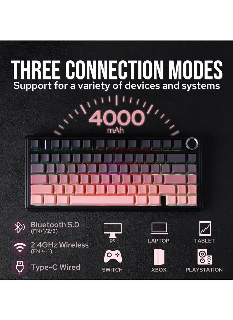 AULA F75 Wireless Mechanical Gaming Keyboard – 75% Compact Gasket Mount – Tri-Mode Bluetooth 5.0/2.4G/USB-C – Hot-Swappable Switches – RGB Backlit – Long Battery Life – Ultra-Fast Response for PC/Mac (Black Pink Gradient, LEOBOG Reaper Switch)