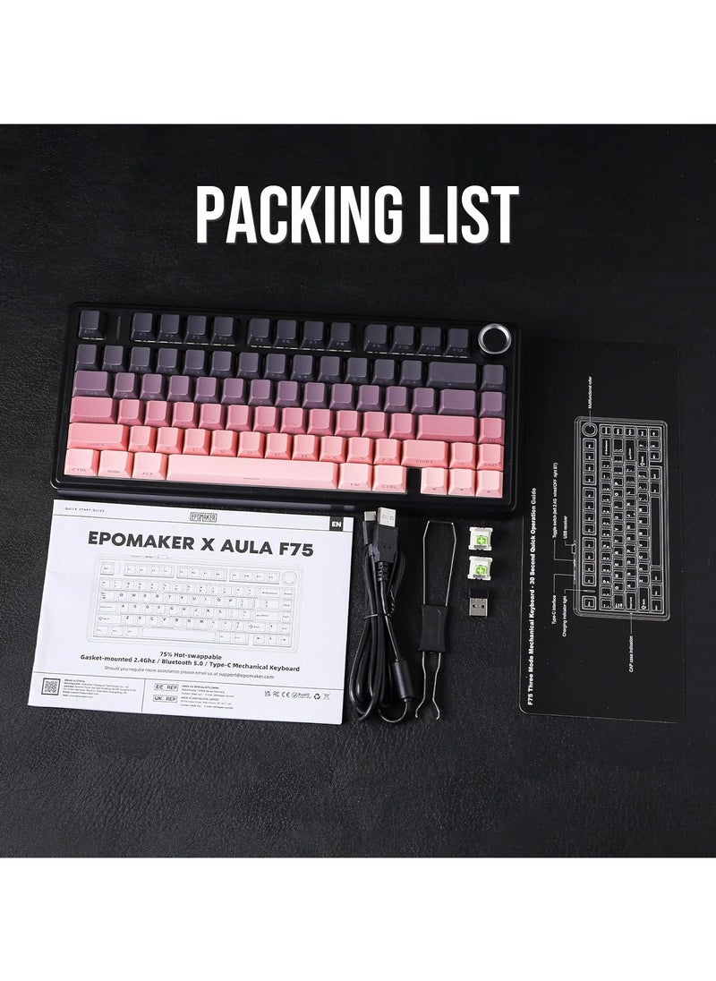 AULA F75 Wireless Mechanical Gaming Keyboard – 75% Compact Gasket Mount – Tri-Mode Bluetooth 5.0/2.4G/USB-C – Hot-Swappable Switches – RGB Backlit – Long Battery Life – Ultra-Fast Response for PC/Mac (Black Pink Gradient, LEOBOG Reaper Switch)