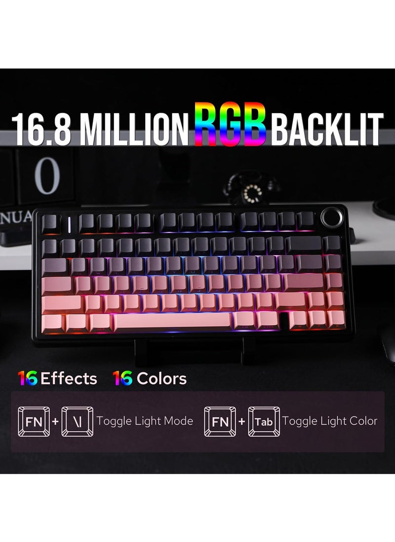 AULA F75 Wireless Mechanical Gaming Keyboard – 75% Compact Gasket Mount – Tri-Mode Bluetooth 5.0/2.4G/USB-C – Hot-Swappable Switches – RGB Backlit – Long Battery Life – Ultra-Fast Response for PC/Mac (Black Pink Gradient, LEOBOG Reaper Switch)