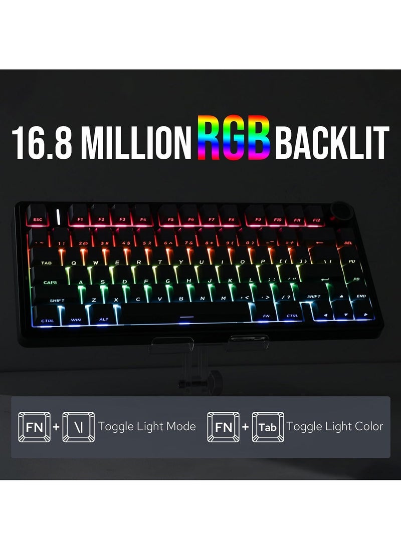 AULA F75 Wireless Mechanical Gaming Keyboard – 75% Compact Gasket Mount – Tri-Mode Bluetooth 5.0/2.4G/USB-C – Hot-Swappable LEOBOG Reaper Switches – RGB Backlit – Long Battery Life – Ultra-Fast Response for PC/Mac – (Black Gradient)
