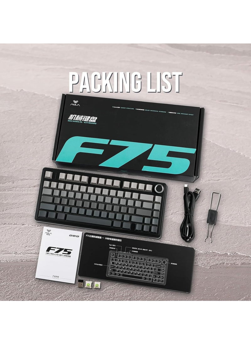 AULA F75 Wireless Mechanical Gaming Keyboard – 75% Compact Gasket Mount – Tri-Mode Bluetooth 5.0/2.4G/USB-C – Hot-Swappable LEOBOG Reaper Switches – RGB Backlit – Long Battery Life – Ultra-Fast Response for PC/Mac – (Black Gradient)