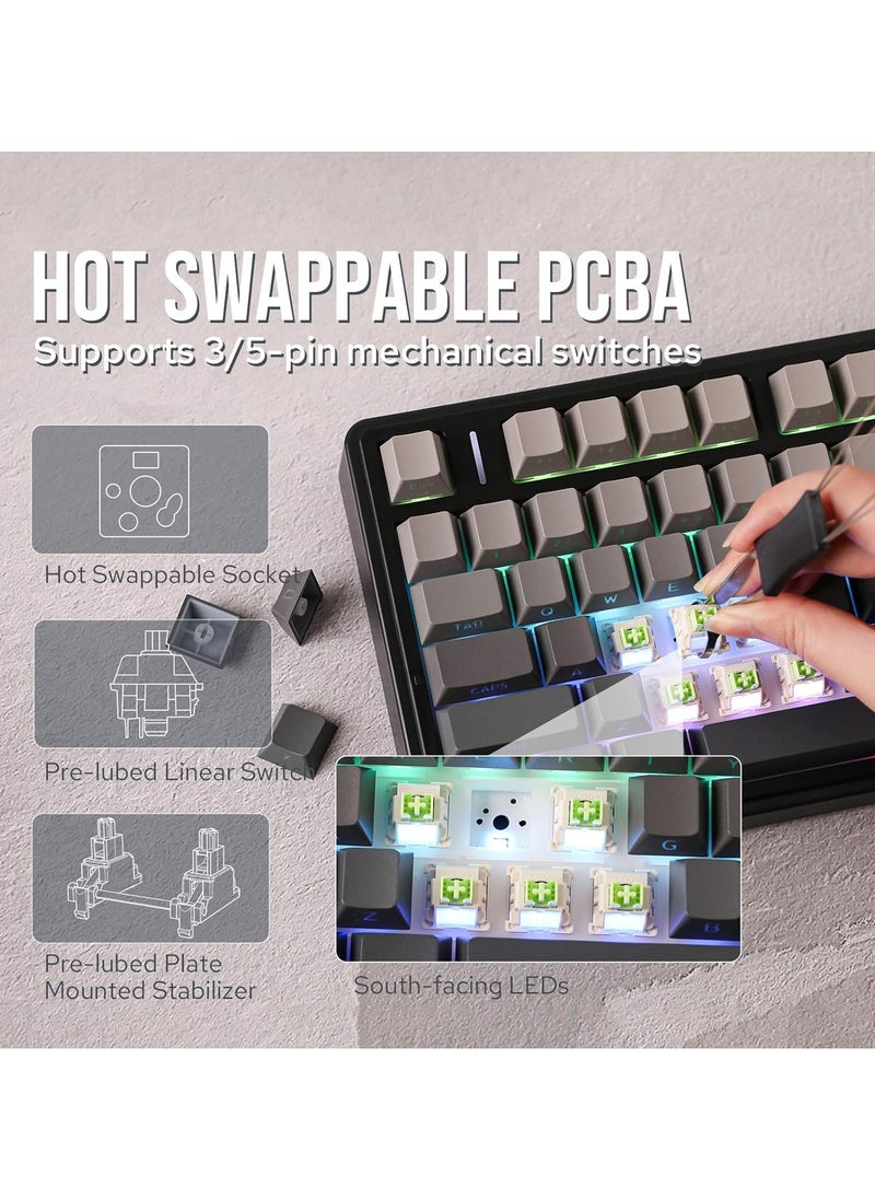 AULA F75 Wireless Mechanical Gaming Keyboard – 75% Compact Gasket Mount – Tri-Mode Bluetooth 5.0/2.4G/USB-C – Hot-Swappable LEOBOG Reaper Switches – RGB Backlit – Long Battery Life – Ultra-Fast Response for PC/Mac – (Black Gradient)