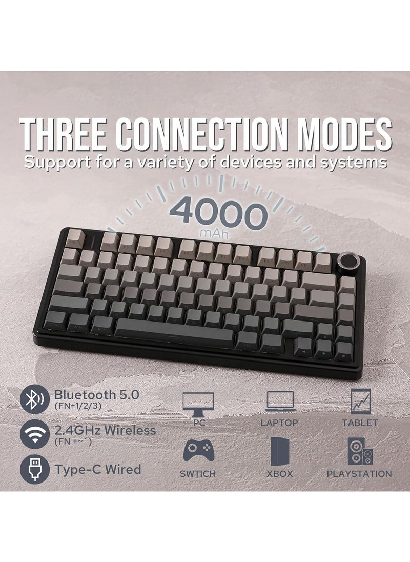 AULA F75 Wireless Mechanical Gaming Keyboard – 75% Compact Gasket Mount – Tri-Mode Bluetooth 5.0/2.4G/USB-C – Hot-Swappable LEOBOG Reaper Switches – RGB Backlit – Long Battery Life – Ultra-Fast Response for PC/Mac – (Black Gradient)