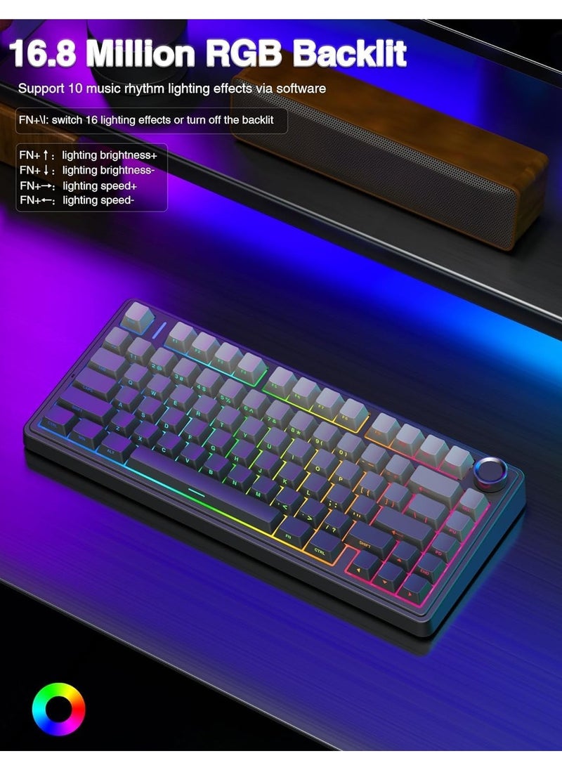 AULA F75 Wireless Mechanical Gaming Keyboard – 75% Compact Gasket Mount – Tri-Mode Bluetooth 5.0/2.4G/USB-C – Hot-Swappable LEOBOG Reaper Switches – RGB Backlit – Long Battery Life – Ultra-Fast Response for PC/Mac – (Black Gradient)