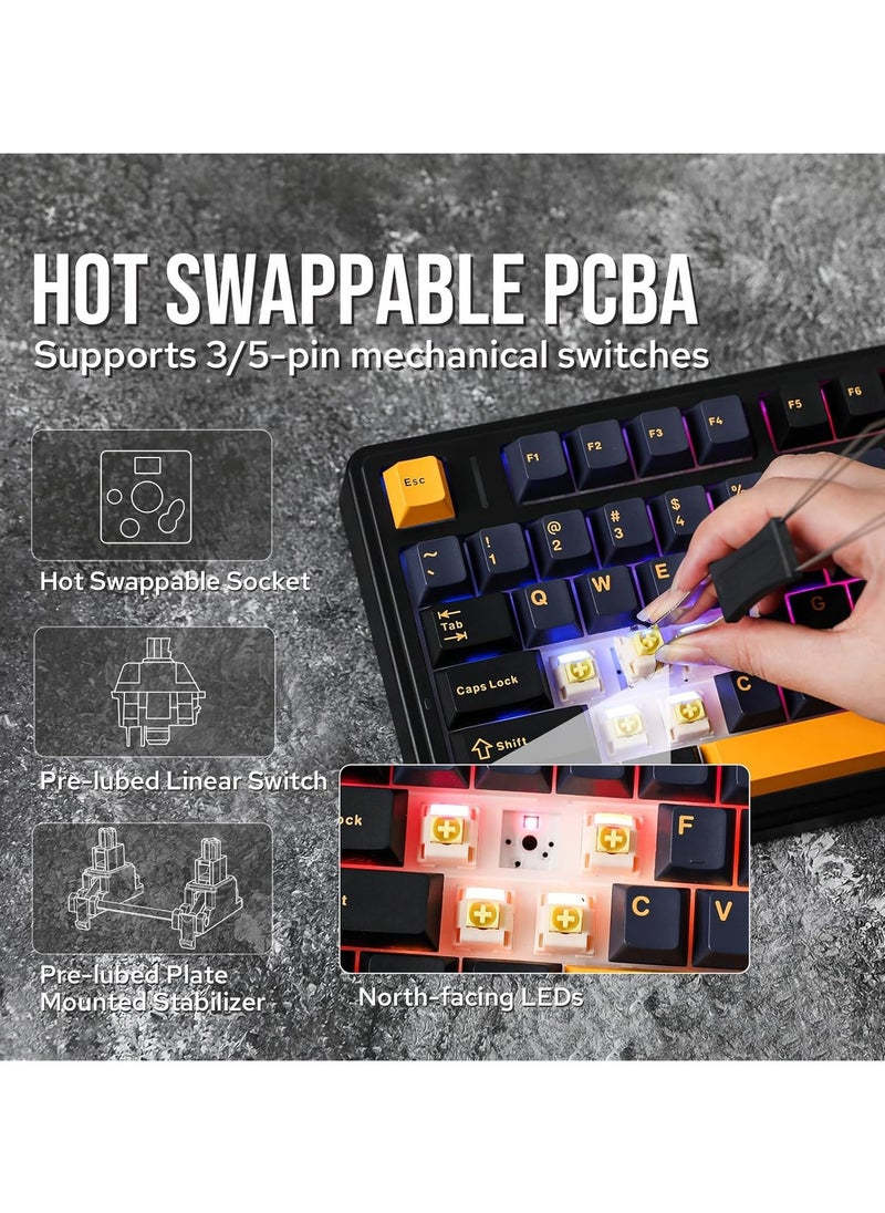 AULA F75 Wireless Mechanical Gaming Keyboard – 75% Compact Gasket Mount – Tri-Mode Bluetooth 5.0/2.4G/USB-C – Hot-Swappable Crescent Switches – RGB Backlit – Long Battery Life – Ultra-Fast Response for PC/Mac – (Black)