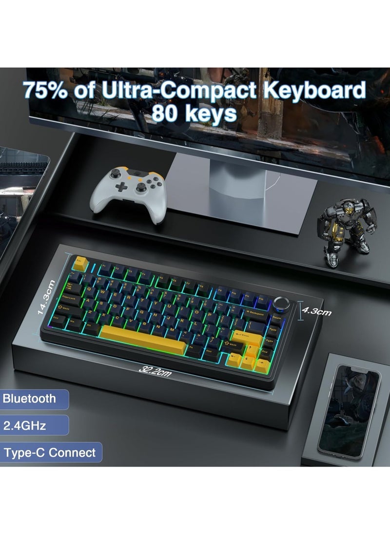 AULA F75 Wireless Mechanical Gaming Keyboard – 75% Compact Gasket Mount – Tri-Mode Bluetooth 5.0/2.4G/USB-C – Hot-Swappable Crescent Switches – RGB Backlit – Long Battery Life – Ultra-Fast Response for PC/Mac – (Black)