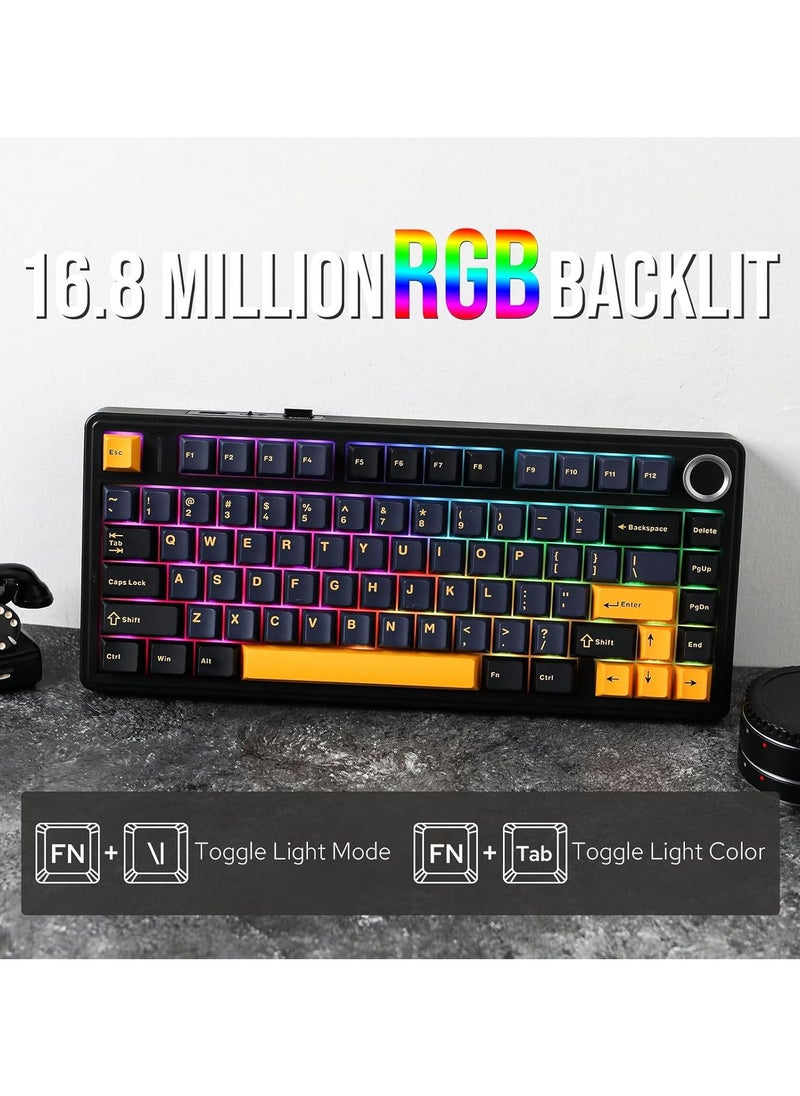 AULA F75 Wireless Mechanical Gaming Keyboard – 75% Compact Gasket Mount – Tri-Mode Bluetooth 5.0/2.4G/USB-C – Hot-Swappable Crescent Switches – RGB Backlit – Long Battery Life – Ultra-Fast Response for PC/Mac – (Black)