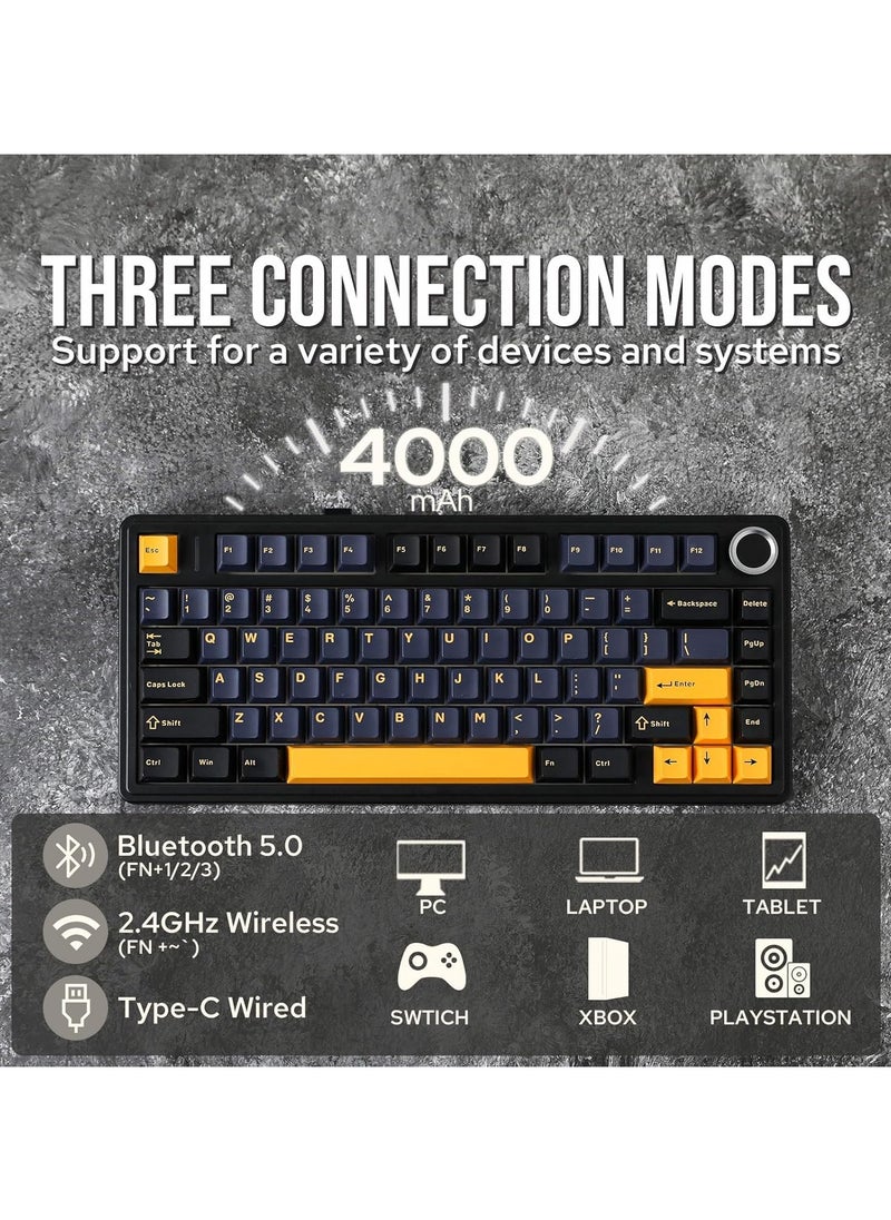 AULA F75 Wireless Mechanical Gaming Keyboard – 75% Compact Gasket Mount – Tri-Mode Bluetooth 5.0/2.4G/USB-C – Hot-Swappable Crescent Switches – RGB Backlit – Long Battery Life – Ultra-Fast Response for PC/Mac – (Black)