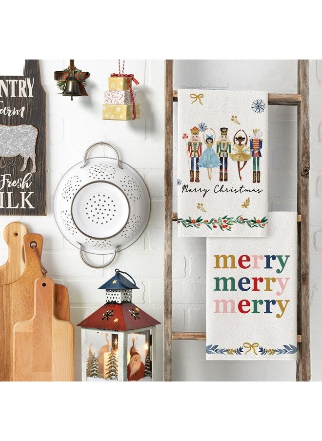 Artoid Mode Nutcracker Xmas Tree Holly Ornament Motto Merry Christmas Kitchen Towels Dish Towels, 18x26 Inch Farmhouse Decoration Hand Towels Set of 6