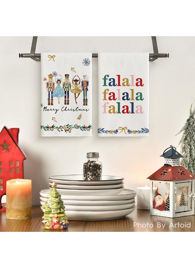 Artoid Mode Nutcracker Xmas Tree Holly Ornament Motto Merry Christmas Kitchen Towels Dish Towels, 18x26 Inch Farmhouse Decoration Hand Towels Set of 6