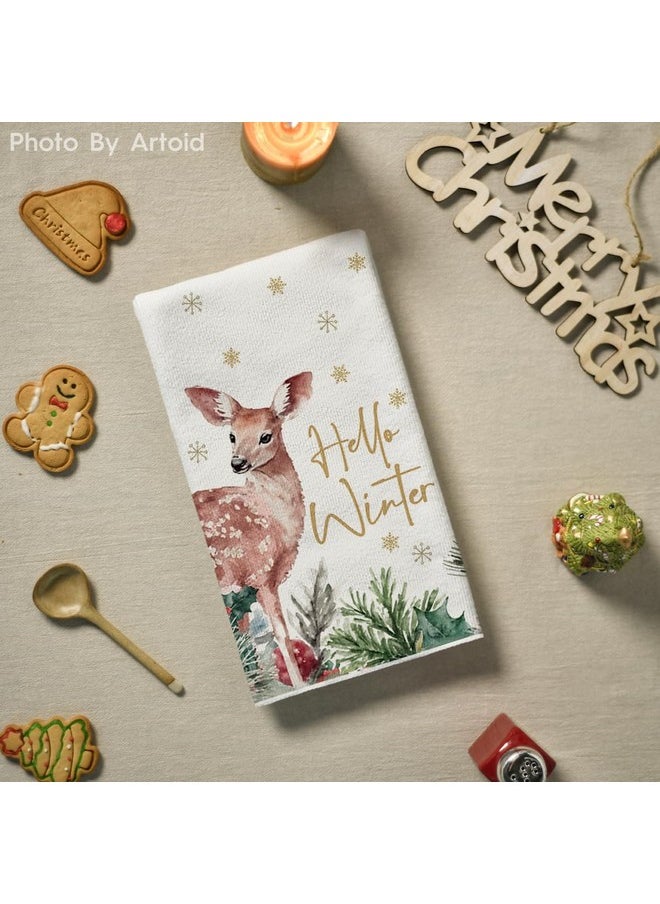 Artoid Mode Xmas Trees Bird Elk Christmas Kitchen Towels Dish Towels, 18x26 Inch Farmhouse Joy Ball Winter Decoration Hand Towels Set of 4