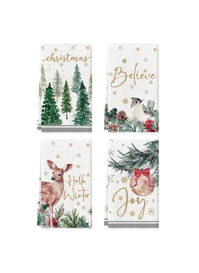 Artoid Mode Xmas Trees Bird Elk Christmas Kitchen Towels Dish Towels, 18x26 Inch Farmhouse Joy Ball Winter Decoration Hand Towels Set of 4