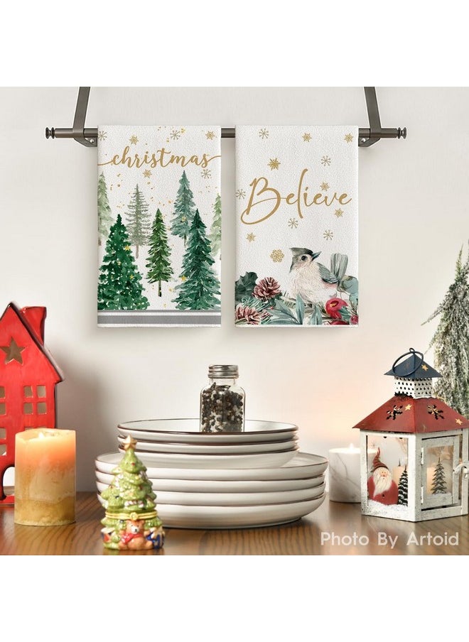 Artoid Mode Xmas Trees Bird Elk Christmas Kitchen Towels Dish Towels, 18x26 Inch Farmhouse Joy Ball Winter Decoration Hand Towels Set of 4