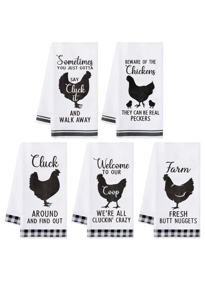 R HORSE 5Pcs Kitchen Dish Towels - Funny Chicken Dishcloths Gift, Absorbent Dish Tea Towels Bar Hand Towel, Farmhouse Kitchen Towels for Chicken Lovers Kitchen Gift for Mom Women Hostess Housewarming