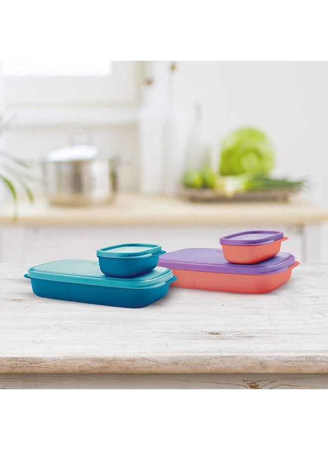 Tupperware Plastic Mylunch Liquid Tight Lunch Box - 2 pieces (590ml, Pink, Purple, Blue)