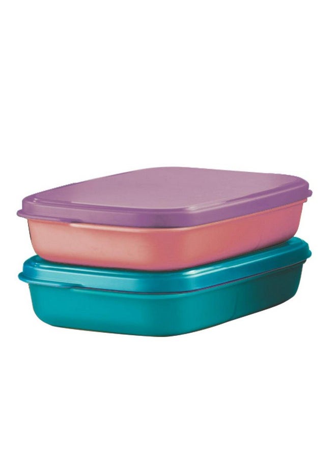 Tupperware Plastic Mylunch Liquid Tight Lunch Box - 2 pieces (590ml, Pink, Purple, Blue)