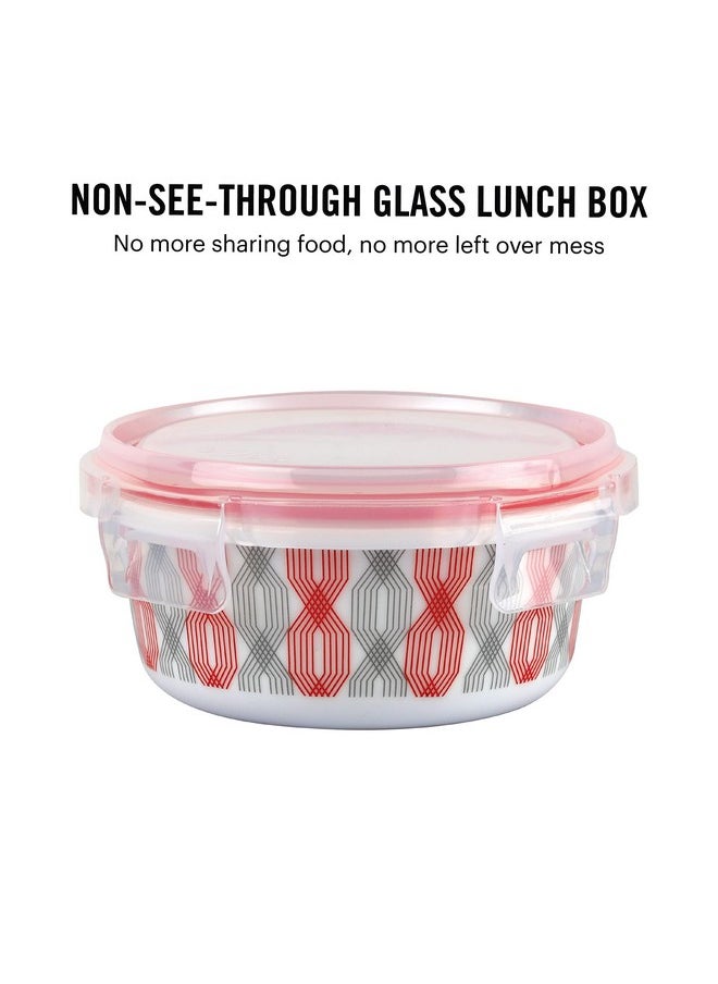 CELLO Red Trellis Opalware Lunch Box with Jacket, 3 Containers Lunch Box, 300ml