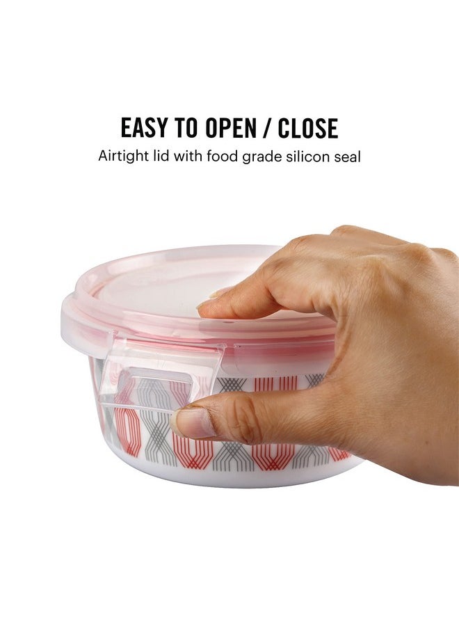 CELLO Red Trellis Opalware Lunch Box with Jacket, 3 Containers Lunch Box, 300ml