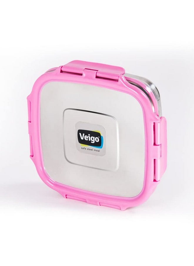 Veigo Stainless Steel Lunch Boxes for Office Men, Tiffin Box for Office Men, Lunch Box for Kids - 1 Pink Container | Leakage Proof Tiffin | Microwave Safe 1 Rectangle Shape 630ml (Insulated)