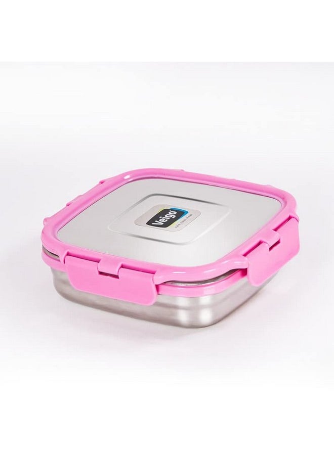 Veigo Stainless Steel Lunch Boxes for Office Men, Tiffin Box for Office Men, Lunch Box for Kids - 1 Pink Container | Leakage Proof Tiffin | Microwave Safe 1 Rectangle Shape 630ml (Insulated)