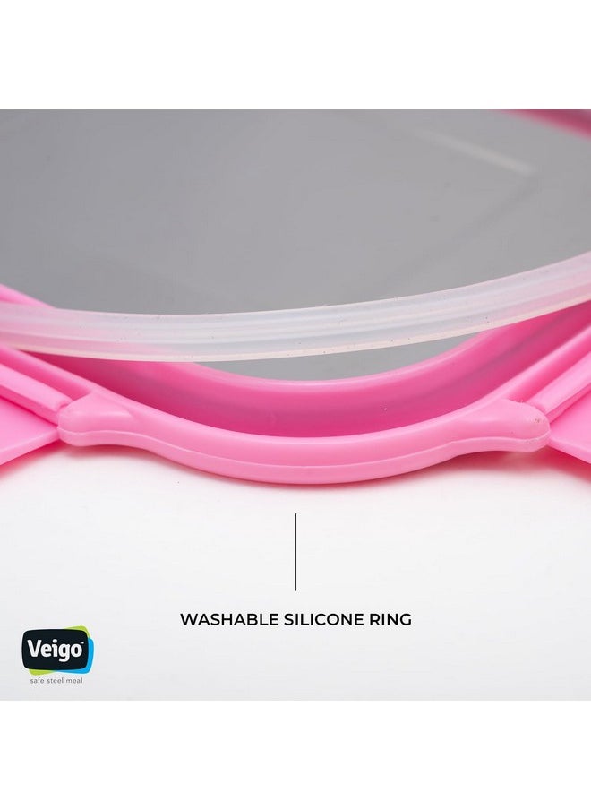 Veigo Stainless Steel Lunch Boxes for Office Men, Tiffin Box for Office Men, Lunch Box for Kids - 1 Pink Container | Leakage Proof Tiffin | Microwave Safe 1 Rectangle Shape 630ml (Insulated)