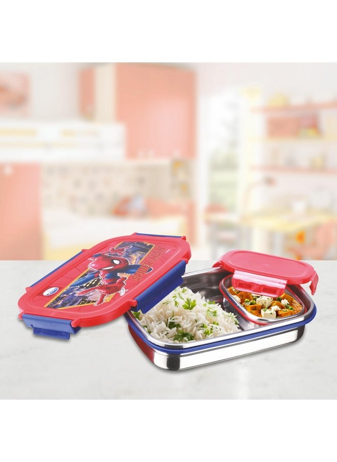JOYO True Food Big Stainless Steel Lunch Pack 900 ML, with Dabbi 110 ML | Stainless Steel Lunch Box | Lunch Box with Snap Lock | Perfect for School, College & Office | Marvel Spiderman