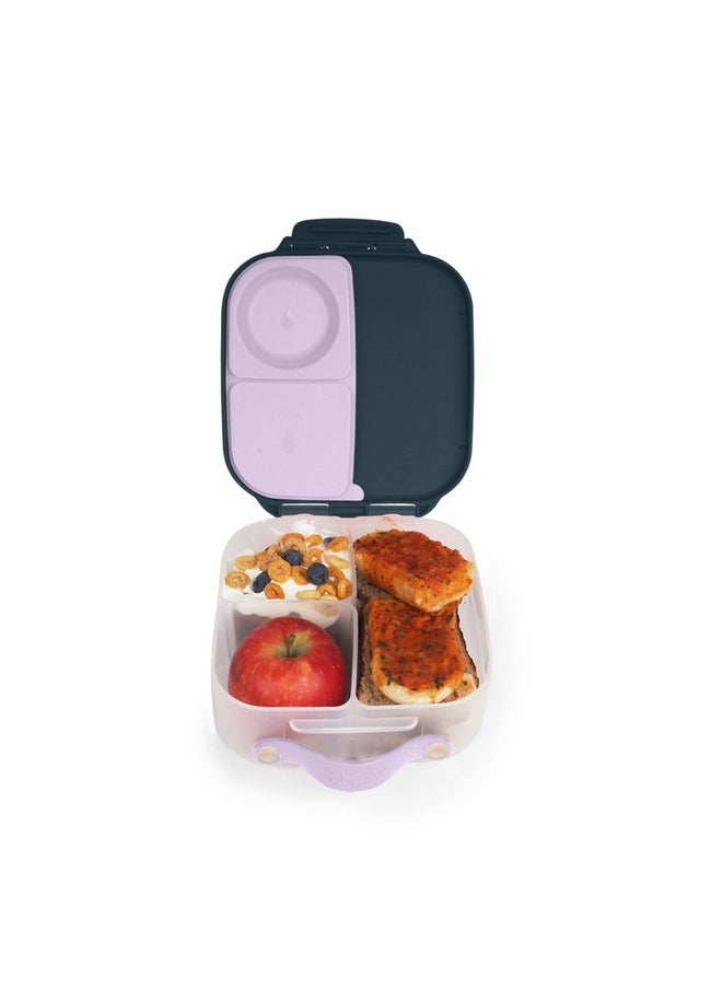b.box Mini Lunch Box for Kids: Lunch Snack Container with 2 Leak Proof Compartments. Ages 3+ School Supplies, BPA Free (Indigo Rose, 4¼ cup capacity