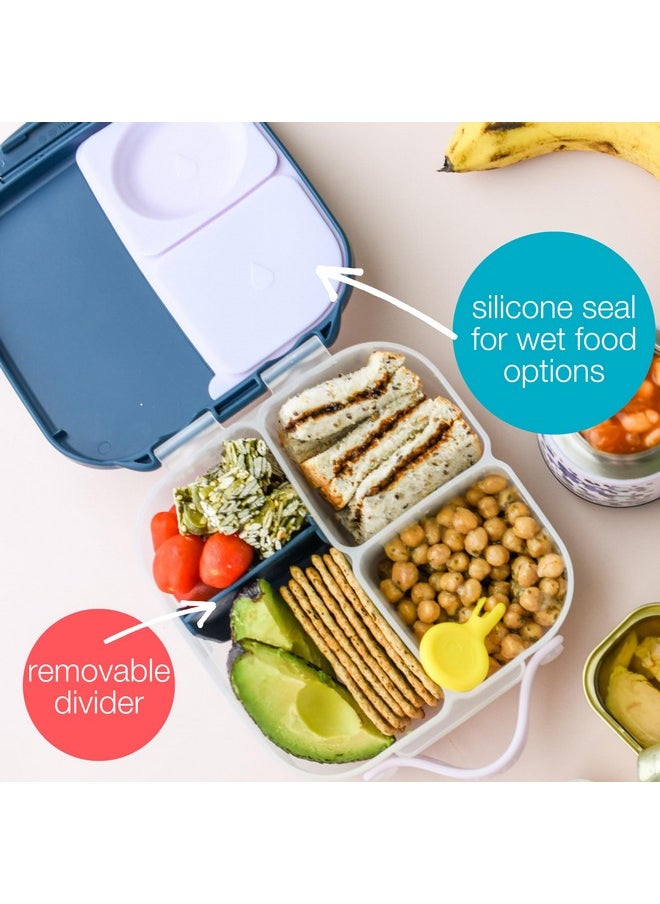 b.box Mini Lunch Box for Kids: Lunch Snack Container with 2 Leak Proof Compartments. Ages 3+ School Supplies, BPA Free (Indigo Rose, 4¼ cup capacity