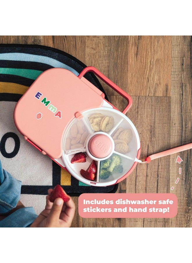 GoBe Kids Lunchbox with Small Snack Spinner Flip - Bundle with Hand Strap & Sticker Sheet, 2-in-1 Bento Style Lunch Container, 5 Small +1 Large Sandwich Compartment, BPA & PVC Free- Macaron Blue