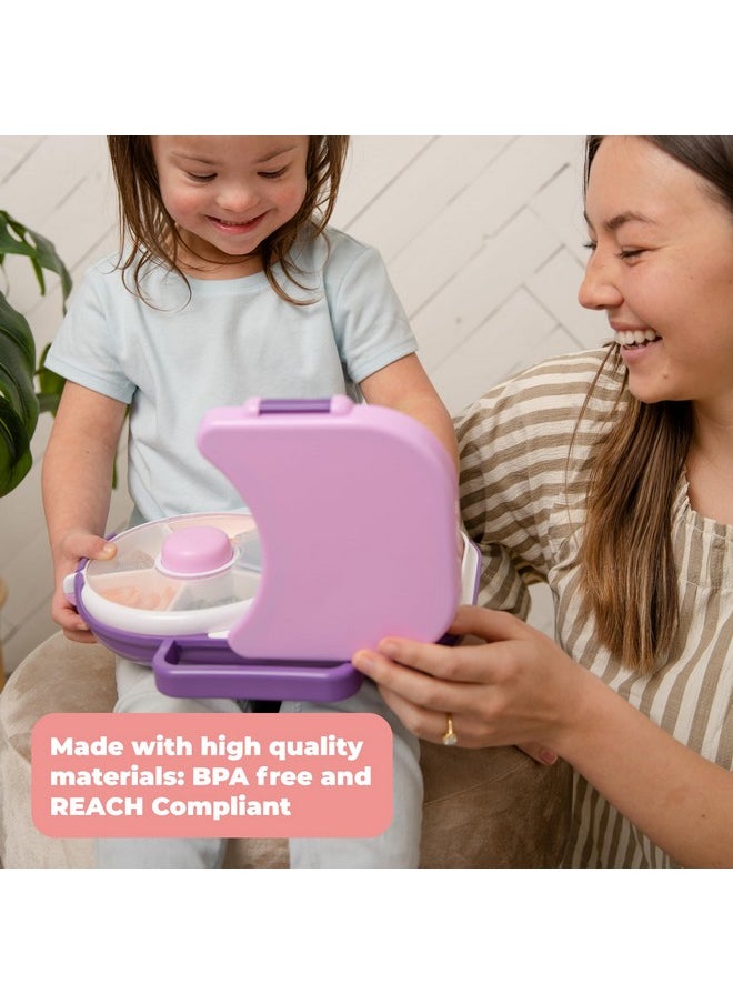 GoBe Kids Lunchbox with Small Snack Spinner Flip - Bundle with Hand Strap & Sticker Sheet, 2-in-1 Bento Style Lunch Container, 5 Small +1 Large Sandwich Compartment, BPA & PVC Free- Macaron Blue