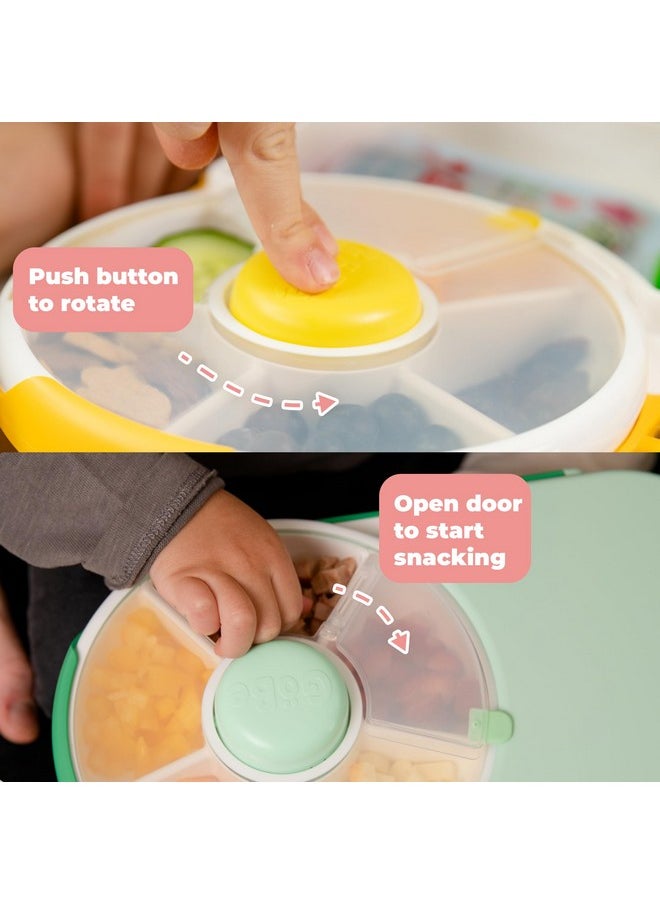 GoBe Kids Lunchbox with Small Snack Spinner Flip - Bundle with Hand Strap & Sticker Sheet, 2-in-1 Bento Style Lunch Container, 5 Small +1 Large Sandwich Compartment, BPA & PVC Free- Macaron Blue