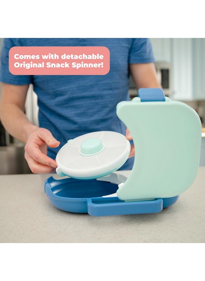 GoBe Kids Lunchbox with Small Snack Spinner Flip - Bundle with Hand Strap & Sticker Sheet, 2-in-1 Bento Style Lunch Container, 5 Small +1 Large Sandwich Compartment, BPA & PVC Free- Macaron Blue