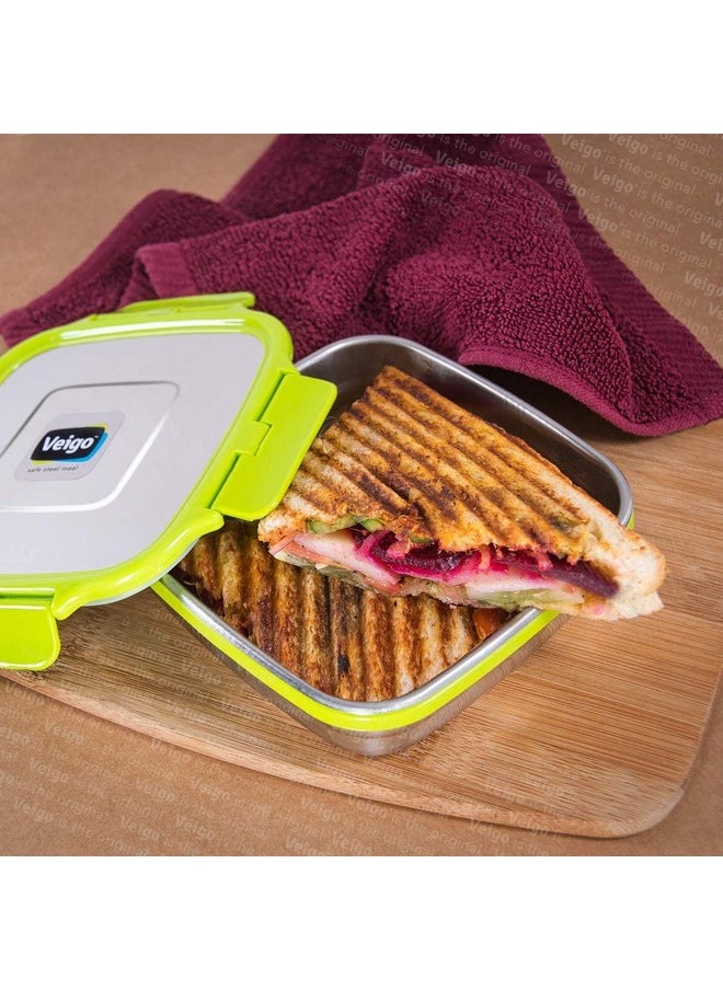 Veigo Sandwich Lunch Box Stainless Steel Premium Finish Air Tight Leak-Proof Lunch Box Sleek & Compact Easy to fit into Any Bags Perfect for School,Office & Outdoor-600ml Dark Blue