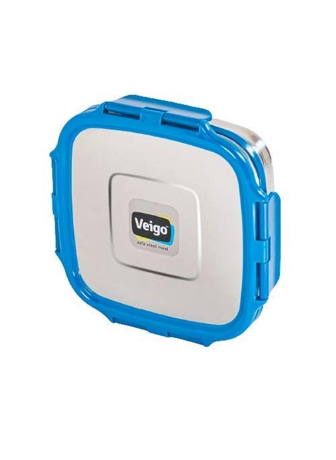 Veigo Sandwich Lunch Box Stainless Steel Premium Finish Air Tight Leak-Proof Lunch Box Sleek & Compact Easy to fit into Any Bags Perfect for School,Office & Outdoor-600ml Dark Blue
