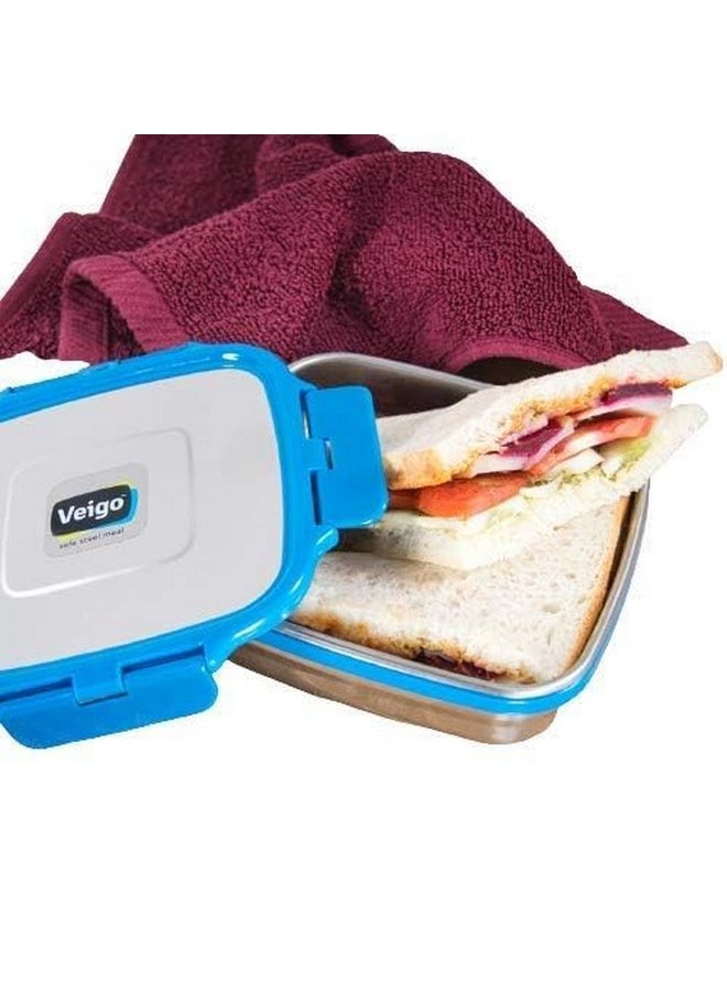 Veigo Sandwich Lunch Box Stainless Steel Premium Finish Air Tight Leak-Proof Lunch Box Sleek & Compact Easy to fit into Any Bags Perfect for School,Office & Outdoor-600ml Dark Blue