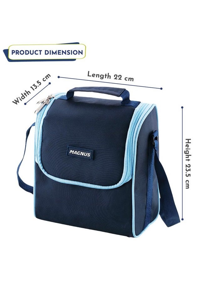 Magnus NEO 5 Lunch Tiffin with 3 Microwave Safe Steel Containers, Plastic Chutney Dabba, Steel Bottle, Spoon & Fork, Insulated Jacket - Ideal Lunch Box for Kids & Lunch Boxes for Office Men, Blue