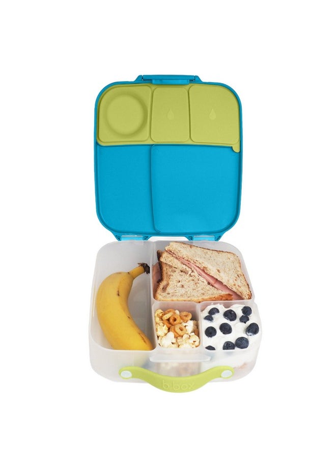 b.box Lunch Box for Kids: Jumbo Bento Box w/ 4 Compartments (2 Leak proof), Removable Divider, Gel Cold Pack. Older Kids & Big Eaters Ages 3+. School Supplies (Ocean Breeze, 8½ Cup Capacity)