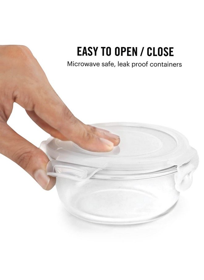 CELLO Delighta Round Borosilicate Glass Lunch Box with Jacket, 400ml, Set of 3 | Vertical Glass Lunch Boxes | Microwave Safe and Leak Proof | Tiffin for Office/School/College | Transparent