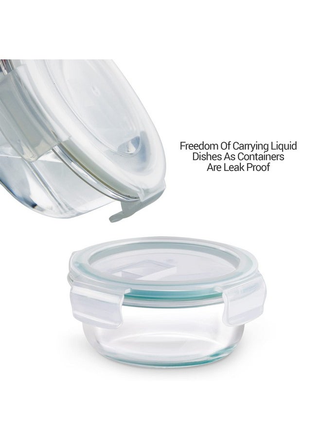 Treo by Milton All Fresh Premier Glass Lunch Box, Set of 5 (3 Round Containers 400 Ml Each; Bottle, 250 Ml & Dinning Mat) with Bag, Microwave & Dishwasher Safe, Leak Proof, Borosilicate Tiffin