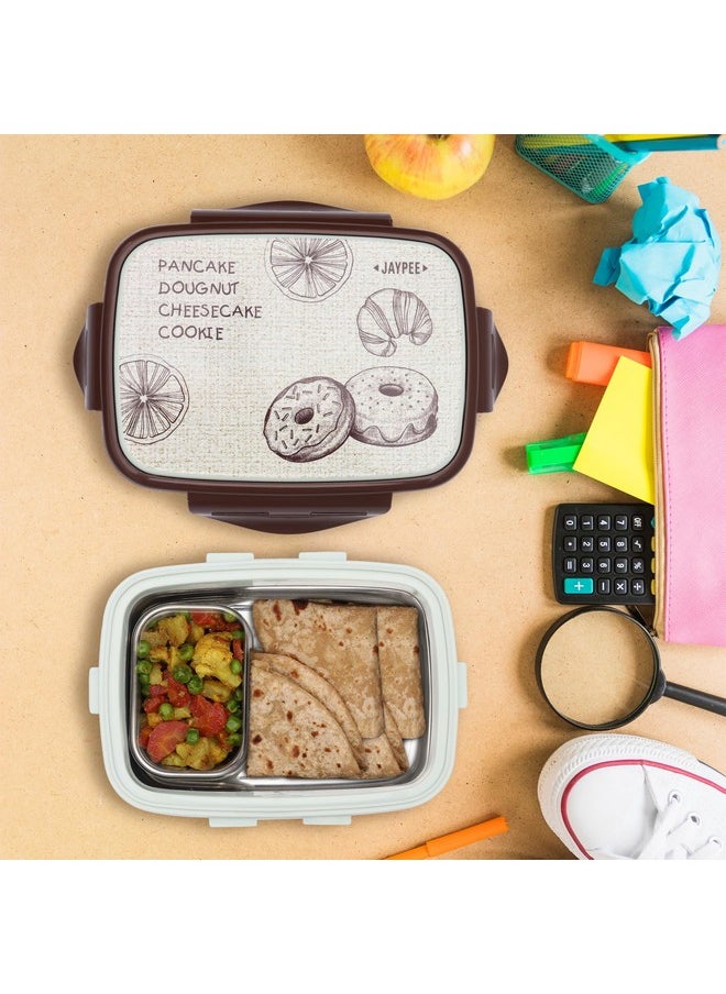 JAYPEE Ecosteel Jr Pista Brown 550 ml Stainless Steel Insulated Lunch Box for School Snacks Box Office|Spoon| Airtight | Leakproof Tiffin Box for Kids | Food Grade | BPA Free